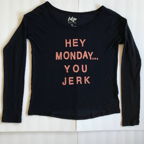 Tokyo Darling Hey Monday You Jerk Navy Knit Top M - Picture 8 of 8